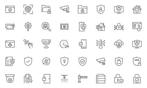 Security line icons set. Guard, cyber security, password, smart home, safet.. Stock Illustration