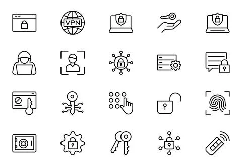 Security line icons set. Guard, cyber security, password, smart home, safet.. Stock Illustration