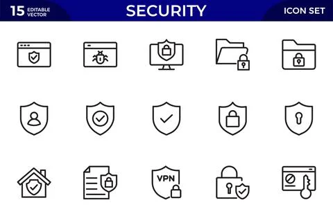 Security line icons set. Guard, cyber security, password, smart home, safet.. Stock Illustration