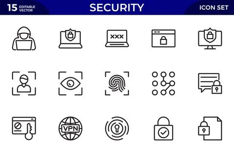 Security line icons set. Guard, cyber security, password, smart home, safet.. Stock Illustration