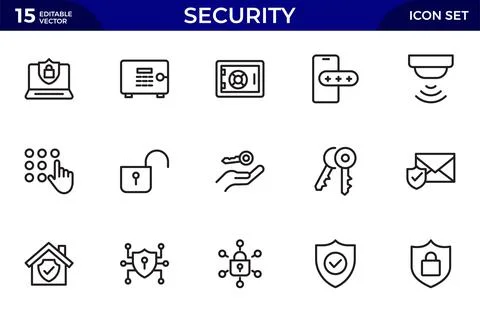 Security line icons set. Guard, cyber security, password, smart home, safet.. Stock Illustration