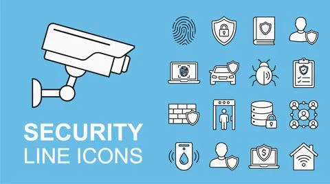 Security line icons set for safety and protection systems. Stock-Illustration