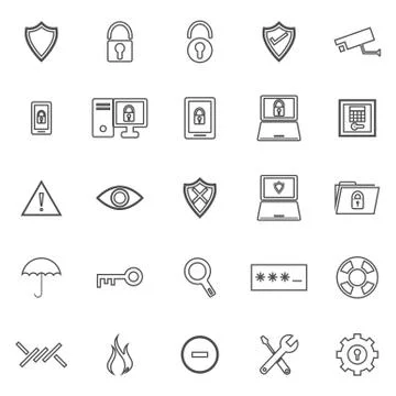 Security line icons on white background Illustrazione stock