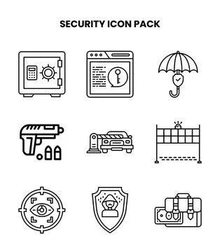 Security Line Set Icons Pack Stock Illustration