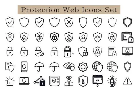 Security Linear Icon Collection For Web Design Featuring Protection Stock Illustration
