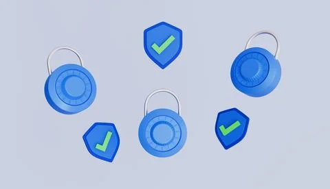 Security lock and check shield icon 3d illustration Illustrazione stock