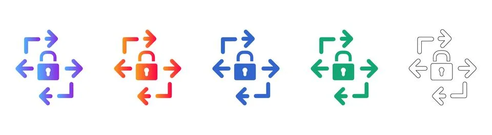 Security Lock and Directional Data Flow Icons Stock Illustration