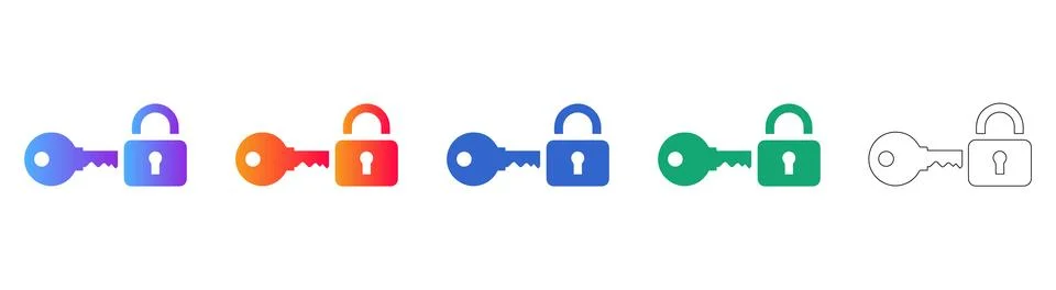 Security Lock and Key Icons in Gradient and Outline Styles Illustrazione stock