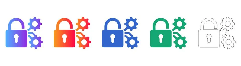 Security Lock and Settings Icons Set Stock Illustration