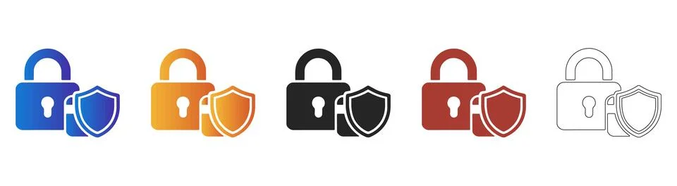 Security lock and shield icon set for data protection Illustrazione stock