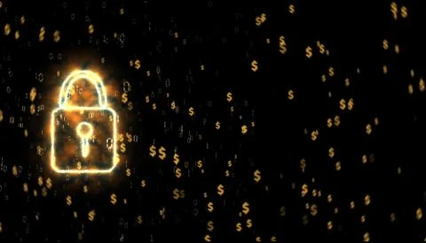 Security lock binary digital paticle explosive gold dollar symbol Stock Illustration