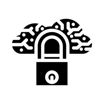 Security lock cloud computing glyph icon vector illustration Stock Illustration