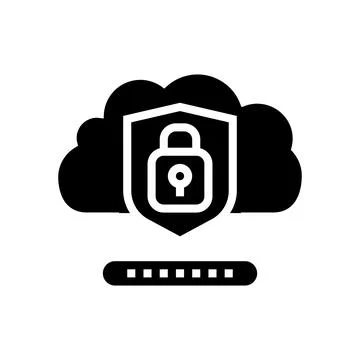 Security lock cloud computing glyph icon vector illustration Stock Illustration