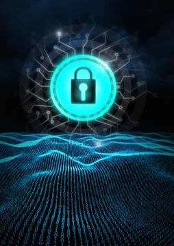 Security lock icon and code landscape Stock Illustration