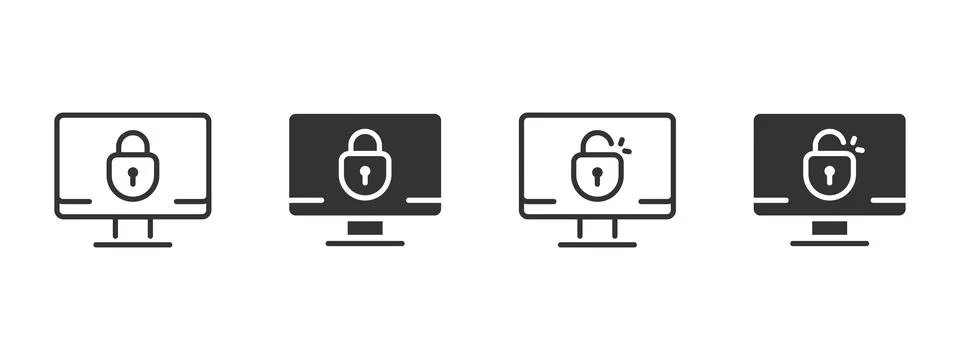 Security lock icon. Computer screen with padlock showing locked and unlocke.. 스톡 일러스트