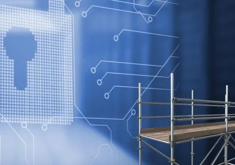 Security Lock interface with 3D Scaffolding 스톡 일러스트