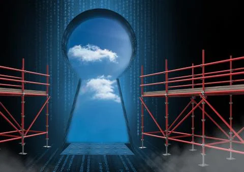 Security lock interface with 3D Scaffolding 스톡 일러스트