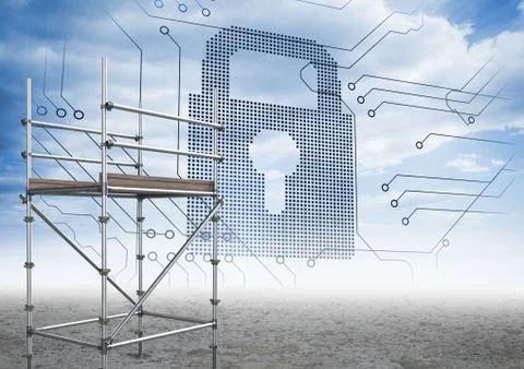 Security Lock interface with 3D Scaffolding Stock Illustration