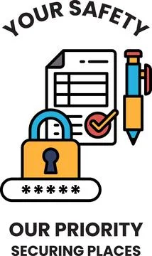 A security lock with a key and a pen Illustrazione stock