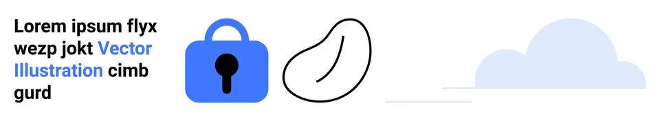 Security Lock, Leaf, and Cloud with Placeholder Text for Digital Concepts Stock Illustration