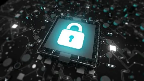 Security lock with loading connection line for futuristic cyber technology netwo Stock Photos