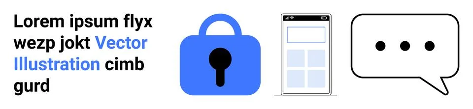 Security Lock, Mobile App Interface, and Chat Bubble Icon for Tech and Comm.. 스톡 일러스트