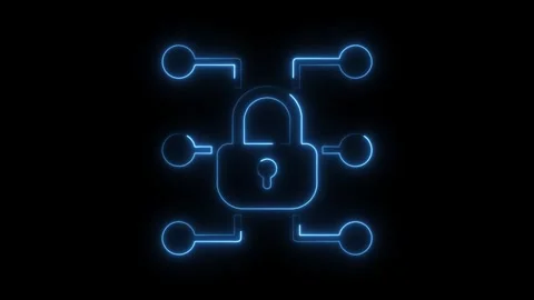 Security lock with network nodes glowing blue animation on black background.. Stock Footage 308216765
