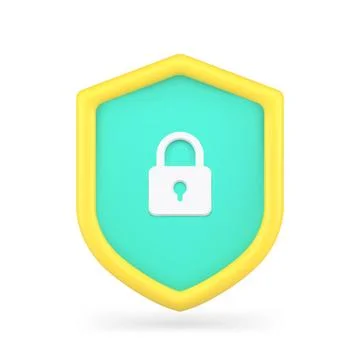 Security lock on shield 3d icon. Online safe and protection of users person.. Stock Illustration