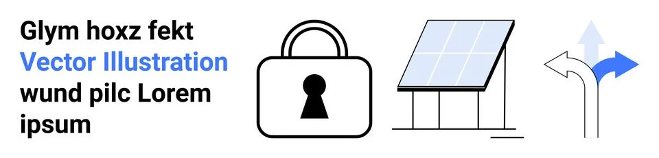 Security lock, solar panel, arrows pointing in different directions, and deco Stock Illustration