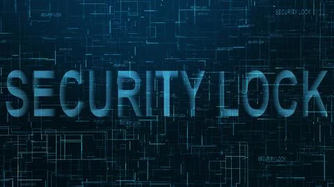 Security lock text technology data line blue color Illustrazione stock