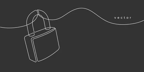 Security lock.Continuous line drawing of padlock.Vector illustration. Stock Illustration