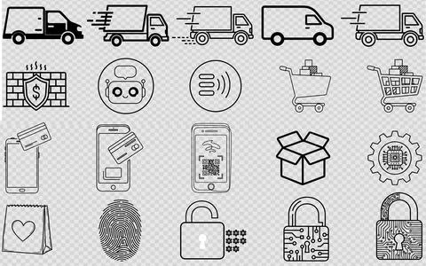 Security, Logistics and Modern Technology Line Icon Collection for Business 스톡 일러스트