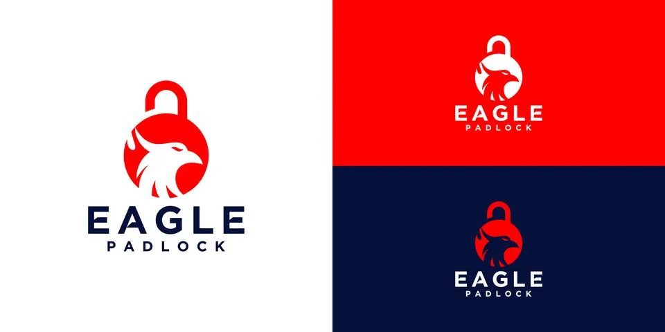 Security logo with eagle head and padlock, business card and template design Stock-Illustration