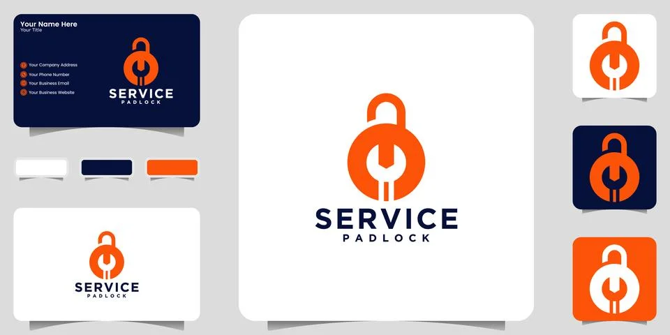 Security logo with fix and padlock, template design and business card Stock Illustration
