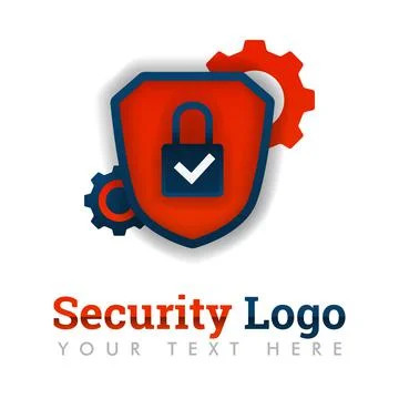 Security logo template with lock, checklist, shield and gear. for  constructi Stock Illustration