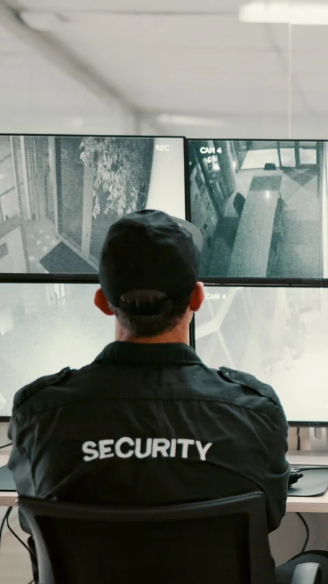 Security, man and computer screen in control room for surveillance, observation Video stock 335311805