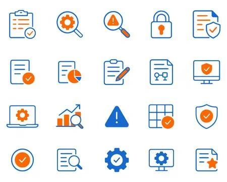 Security management verification documentation and data processing icon set.. Stock Illustration