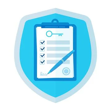 Security Mark Of The Real Estate Contract. Floating vector illustration. For web Stock Illustration