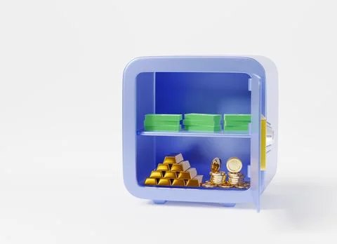 Security metal safe bank save vault deposit box with coins money, banknotes a Ilustración de archivo