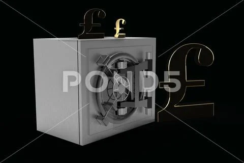Security metal safe with british pound symbols 3D rendering Stock Illustration