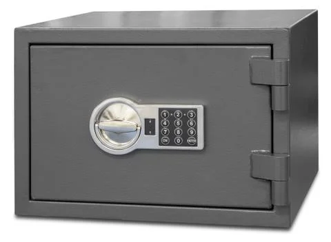 Security metal safe with digital code isolated on white background Stockfoto's