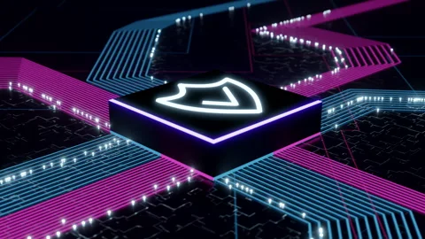 Security microchip concept. Blue and Pink traces on motherboard. Stock Footage 246546205