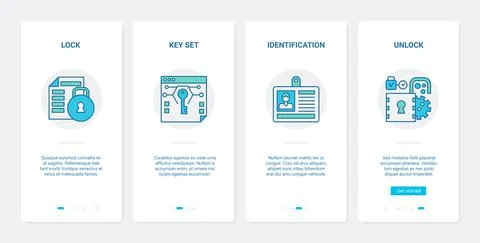 Security modern line web technology UX, UI onboarding mobile app page screen set Stock Illustration