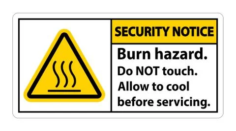 Security Notice Burn hazard safety,Do not touch label Sign on white backgroun Stock Illustration