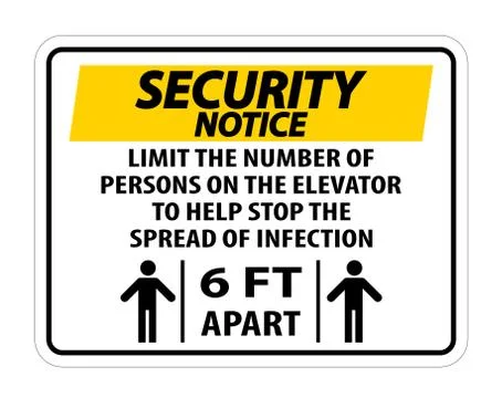 Security Notice Elevator Physical Distancing Sign Isolate On White Background Illustrazione stock