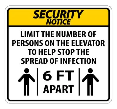 Security Notice Elevator Physical Distancing Sign Isolate On White Background Illustrazione stock