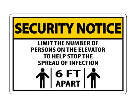 Security Notice Elevator Physical Distancing Sign Isolate On White Background Illustrazione stock
