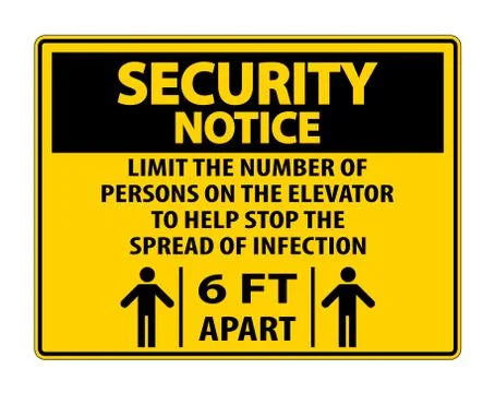Security Notice Elevator Physical Distancing Sign Isolate On White Background Illustrazione stock