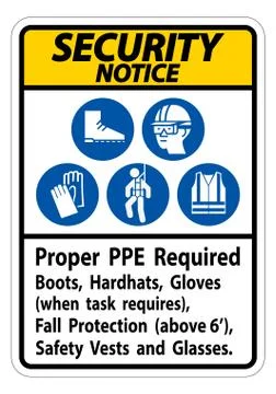 Security Notice Sign Proper PPE Required Boots, Hardhats, Gloves When Task Re Stock Illustration