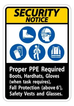 Security Notice Sign Proper PPE Required Boots, Hardhats, Gloves When Task Re Stock Illustration